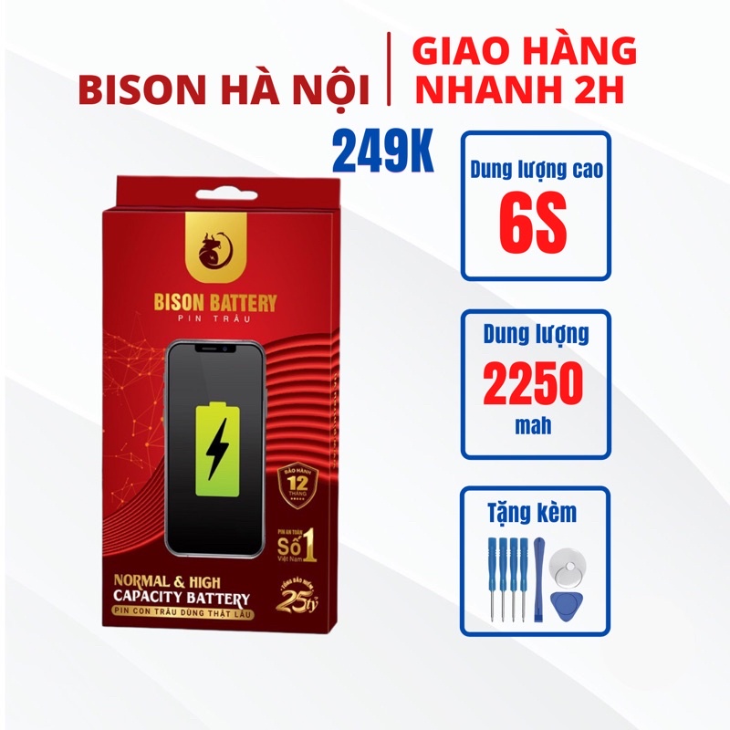 Pin iPhone 6s dung lượng cao 2250mah chính hãng Bison- BH 12 tháng