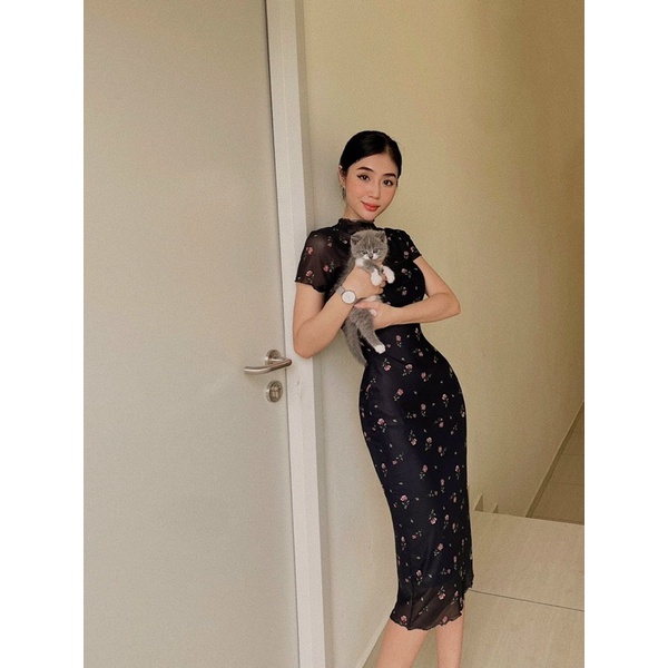 Đầm Hoa Nhí Dáng Dài Ôm Body Tôn Dáng
