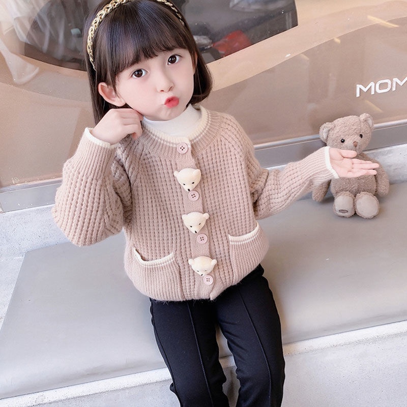 Áo Khoác Len Cardigan Phong Cách Hàn Quốc Thời Trang Mùa Thu Cho Bé Gái