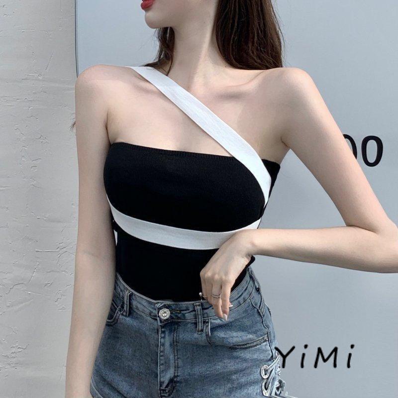 Áo Croptop Hai Dây Màu Sắc Tương Phản Thời Trang Mùa Xuân Cá Tính Dành Cho Nữ