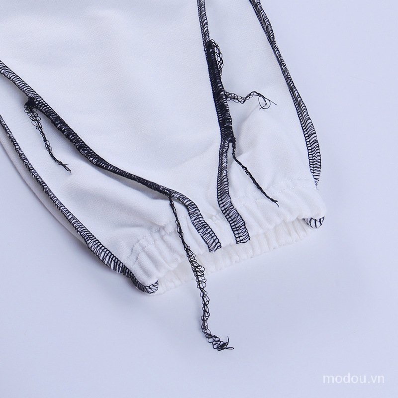 Set đồ 2 món gồm áo thun crop top tay dài phối ren + quần dài thời trang cho nữ