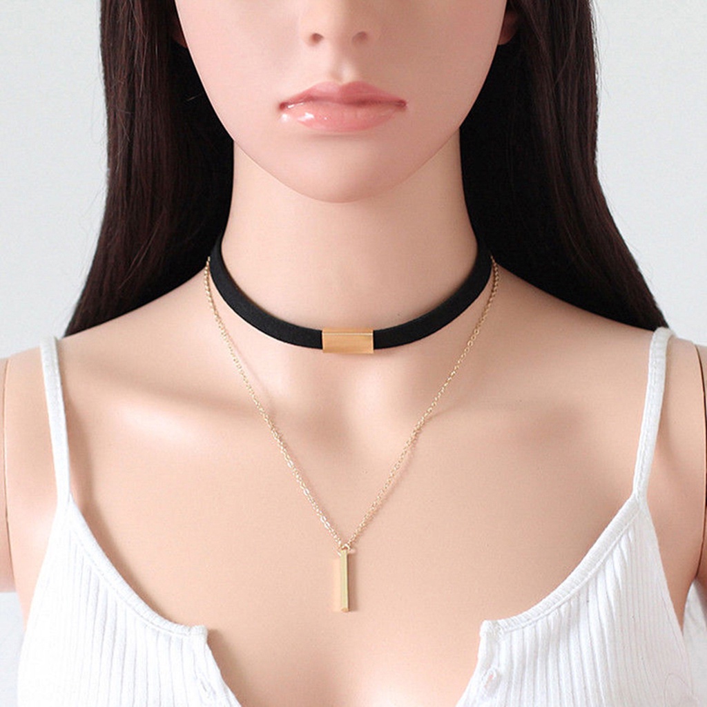 Vòng cổ choker giả da lộn nhiều lớp phong cách cổ điển dành cho nữ
