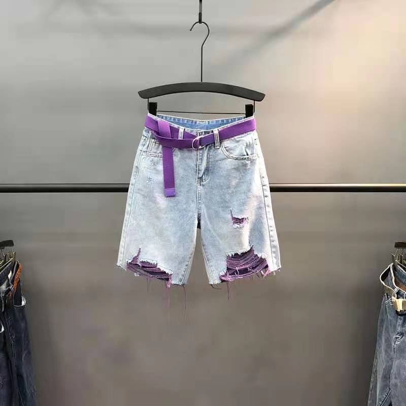 JSC Jiashucheng Quần Short Denim Màu Sắc Tương Phản Thời Trang Mùa Hè Dễ Phối Đồ Phong Cách Mới Cho Nữ