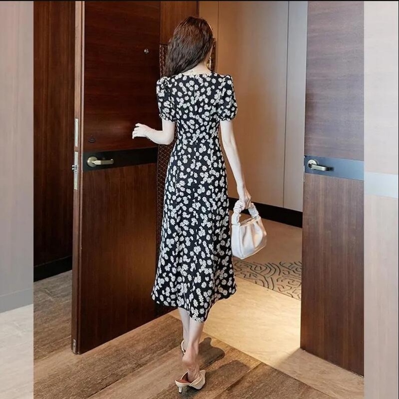 Đầm Hoa Tay Phồng Dáng Dài Phong Cách Pháp Thời Trang Mùa Hè Mới Cho Nữ
