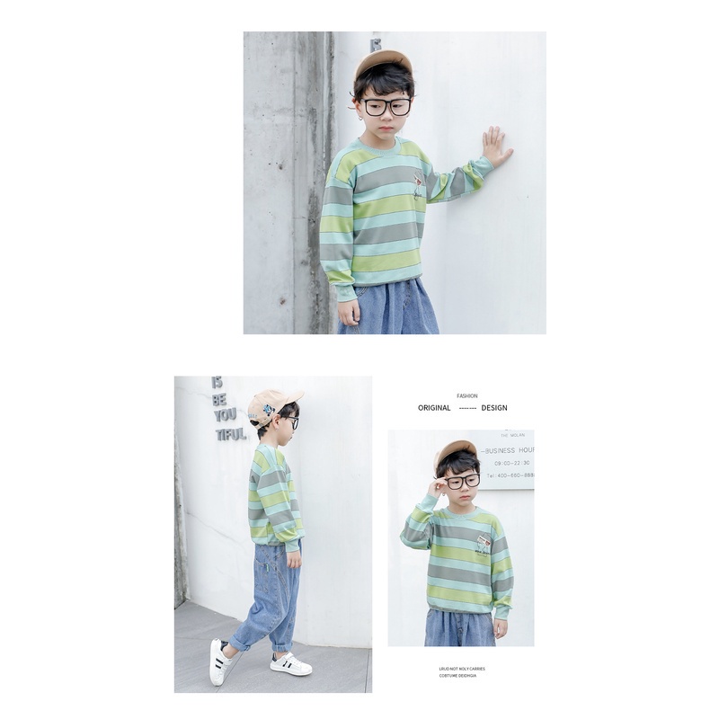 Áo thun cotton tay dài cổ tròn dáng rộng in chữ phong cách Hàn Quốc thời trang xuân thu cho bé 90-160CM