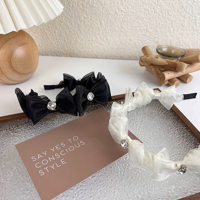 Bờm cài tóc đính đá Băng đô voan hình nơ sang chảnh phong cách hàn quốc phụ kiện nữ, bé gái - Bolobala V07