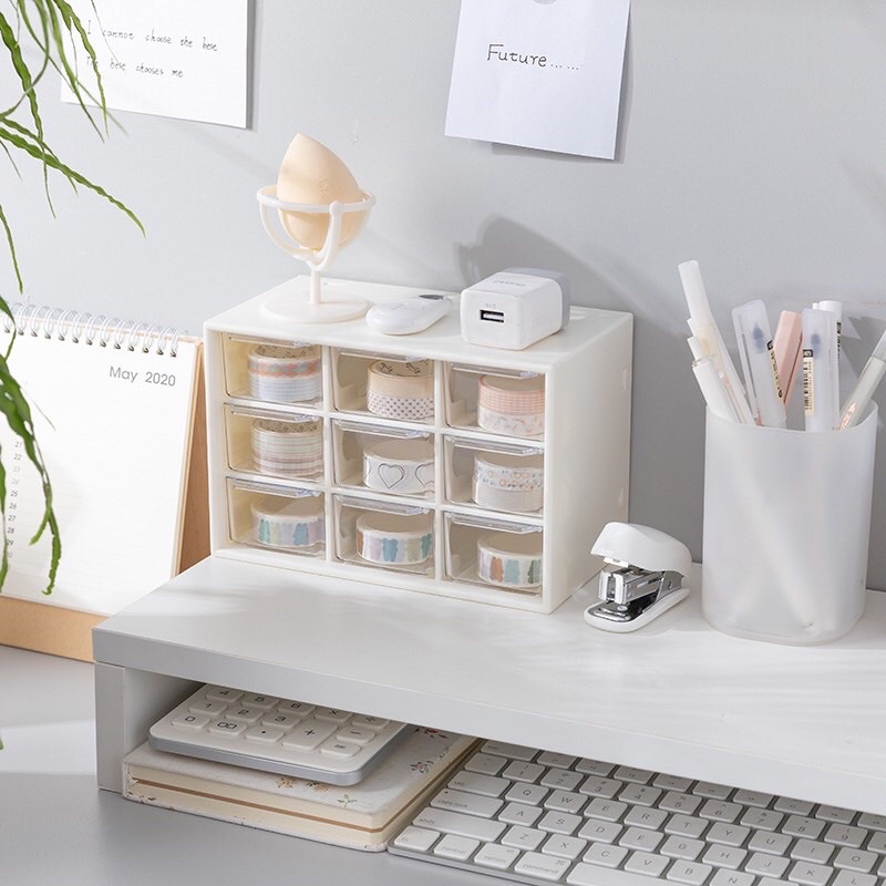 Hộp đựng trang sức mini chia ngăn, tủ mini 9 ngăn đựng đồ đa năng chống bụi