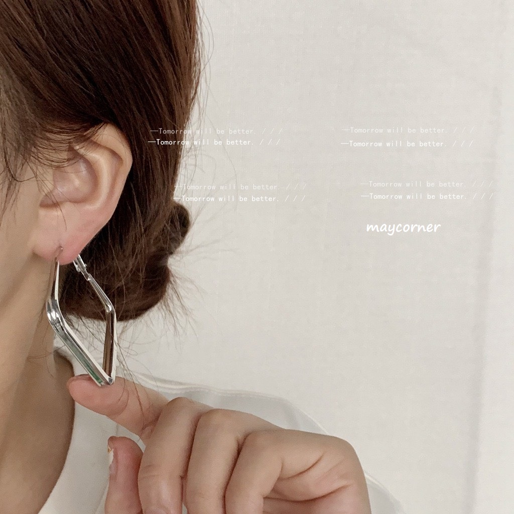 Khuyên tai hình học vuông mạ bạc 925 cao cấp 1763