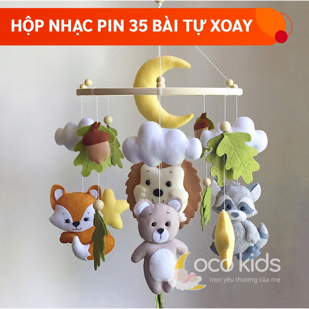 [MIỄN PHÍ THÊU TÊN BÉ] Đồ chơi treo nôi cũi cho bé kích thích thị giác ảnh thật, có nhạc tự xoay mẫu RỪNG XANH 5