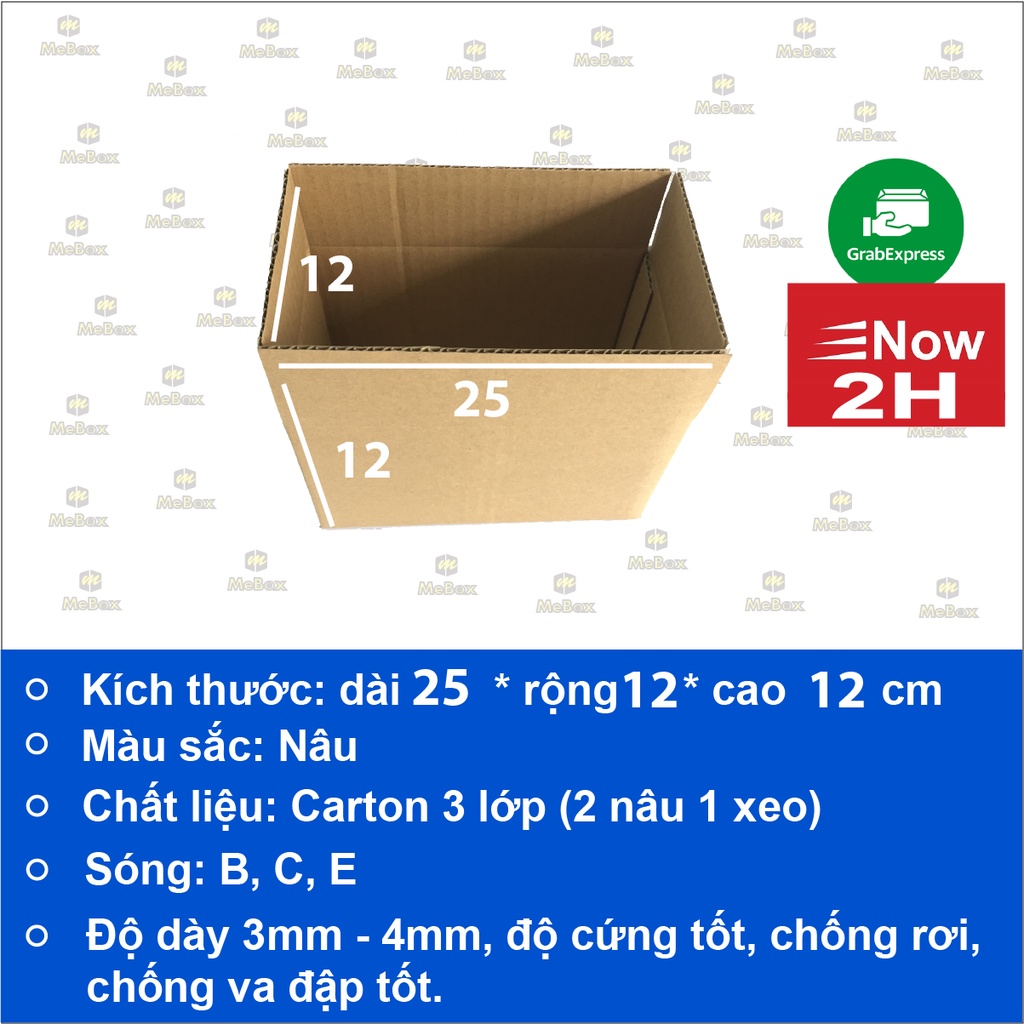 thùng carton 25x12x12 bộ 10 trơn không in