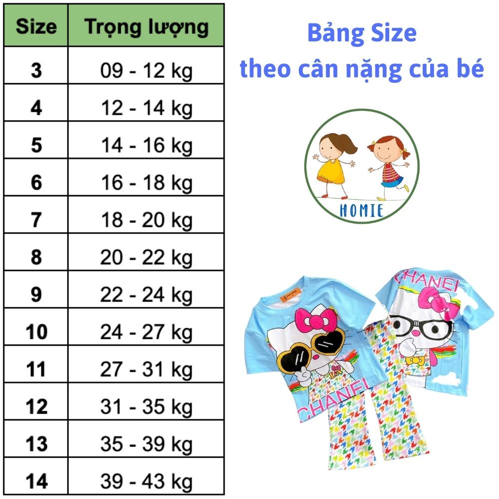 Đồ Bộ Bé Gái 8-40 Kg Set Quần Dài Ống Loe Áo Cộc Tay Thun Lạnh 3D Trẻ Em In Hoạt Hình Hot Trend Đẹp Homie Kids