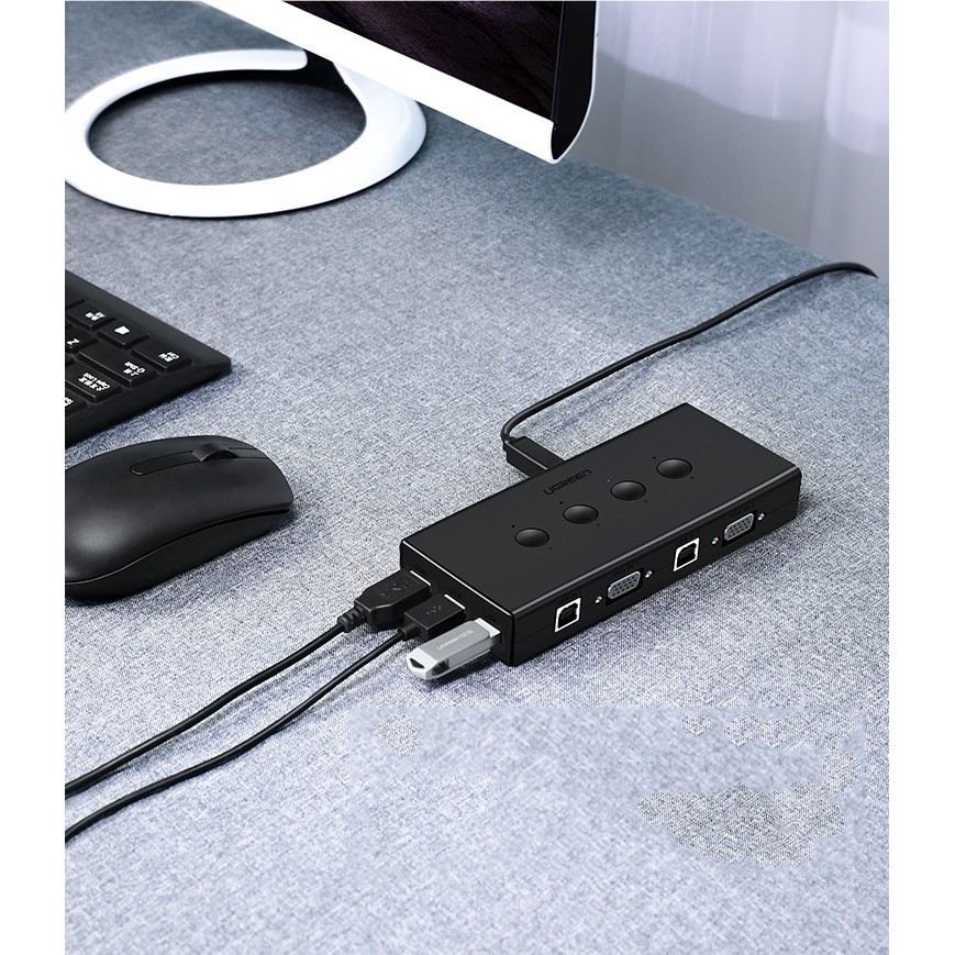 [Mã 254ELSALE giảm 7% đơn 300K] Bộ KVM Switch 4 Máy Tính Dùng Chung 1 Màn Hình Kèm 3 Cổng USB Ugreen 50280 Chính Hãng