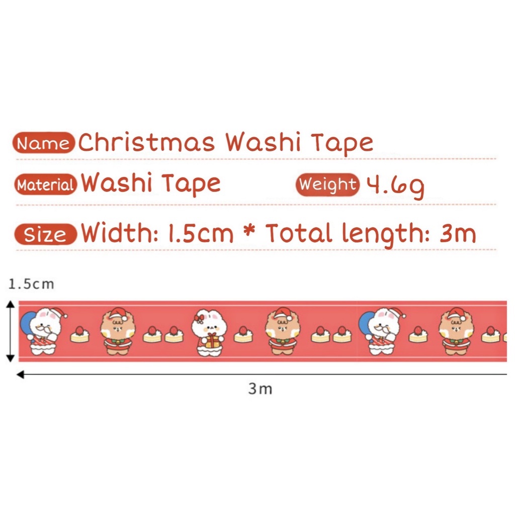 WASHI TAPE CUTE CHỦ ĐỀ NOEL, CHRISTMAS HÌNH BÁNH QUY, NGƯỜI TUYẾT, TUẦN LỘC