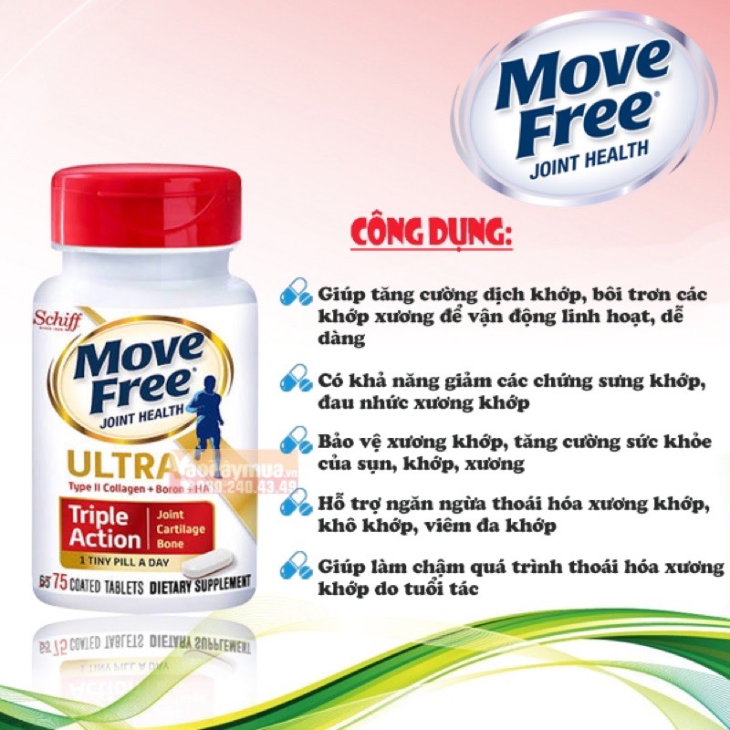 Viên Uống Move Free Joint Health Ultra Type II Collagen + Boron + HA Hộp 75 Viên
