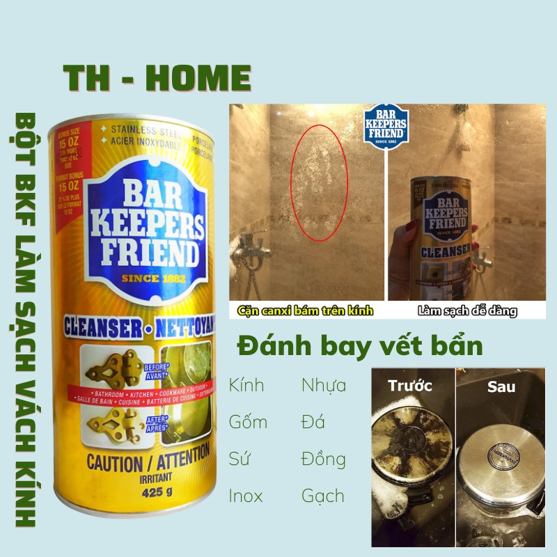 Bột làm sạch vách kính tẩy cặn canxi, làm sạch xoong nồi bar keepers friend bkf