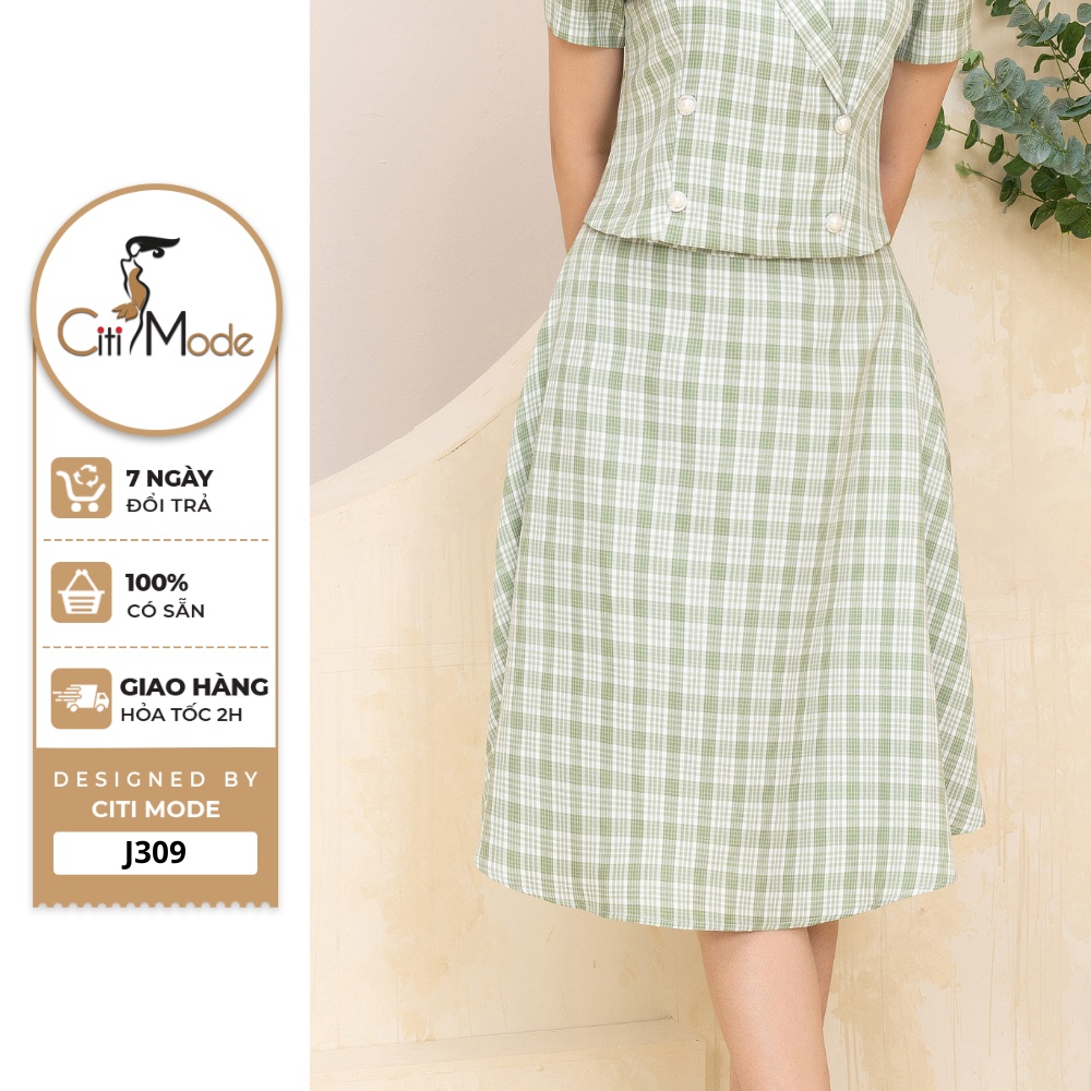 Chân váy công sở CITI MODE FASHION thiết kế dáng xoè kẻ xanh J309