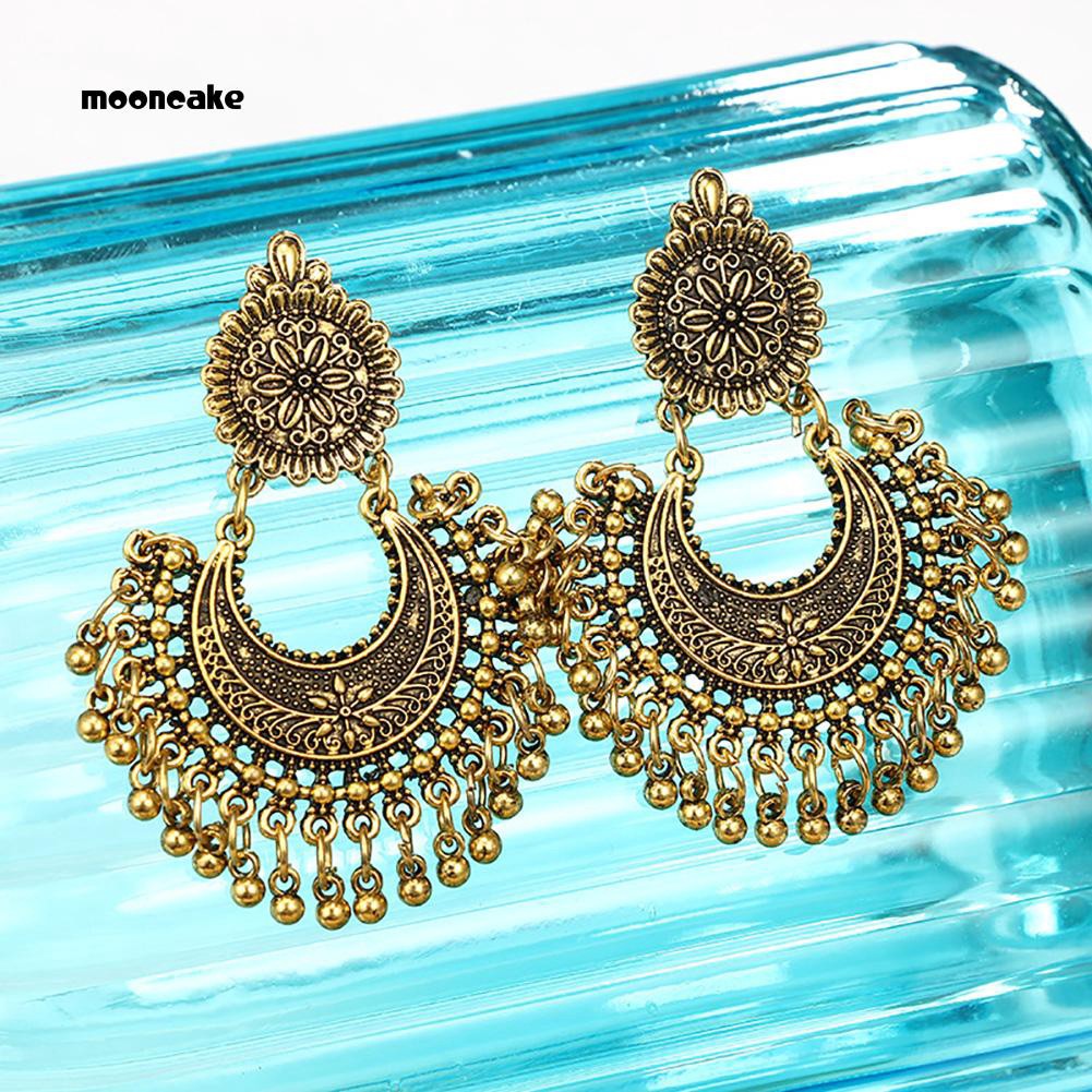 Đôi khuyên tai hợp kim kích thước 5.9cm x 3.9cm trang trí tua rua phong cách bohemian cổ điển cho nữ