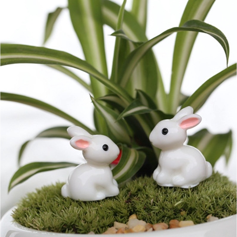 Bộ 10 mô hình thỏ trắng mini trang trí sân vườn xinh xắn