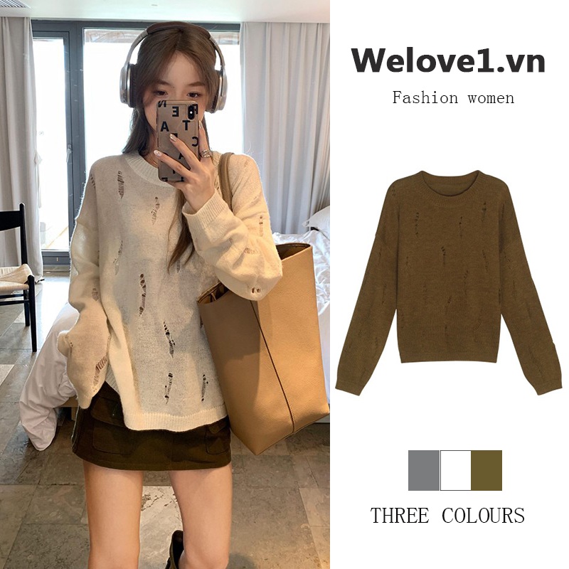 Áo sweater Dệt Kim Tay Dài Cổ Tròn Màu Sắc Đơn Giản Phong Cách Hàn Quốc Cho Nữ