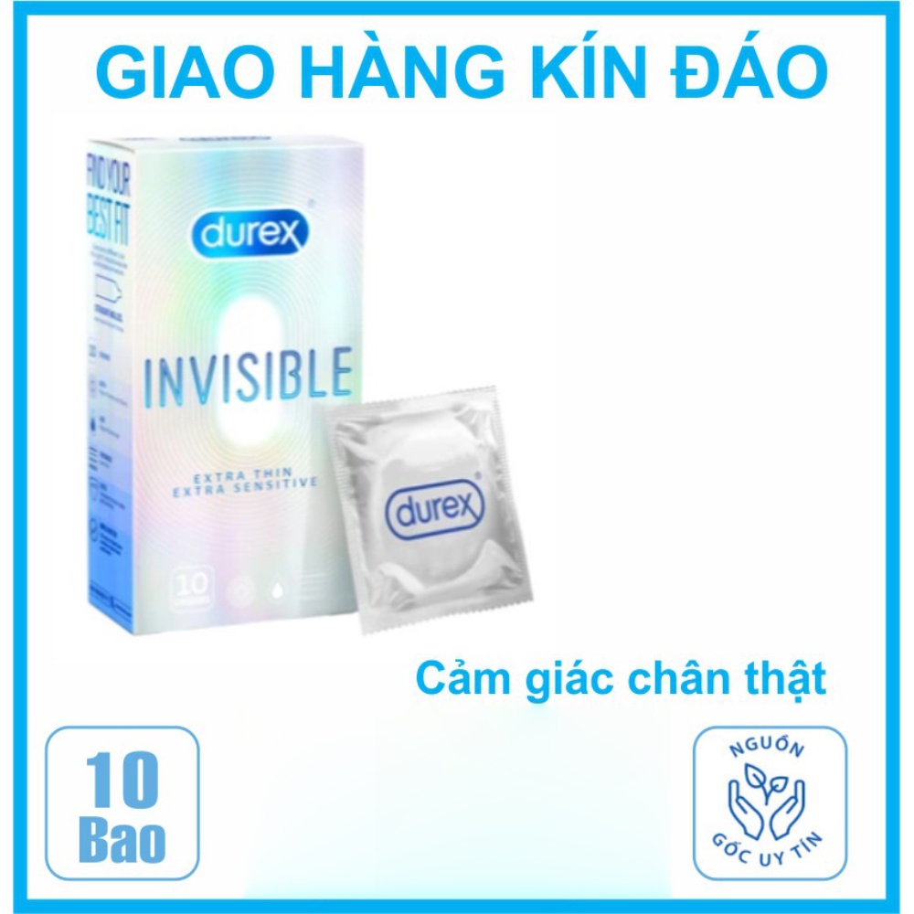 [ FREESHIP BCS DUREX ] Hộp Lớn Bao cao su Durex invisible 1 hộp 10 bao siêu mỏng_baocaosu_durex ( tặng 1  bcs durex nhỏ)