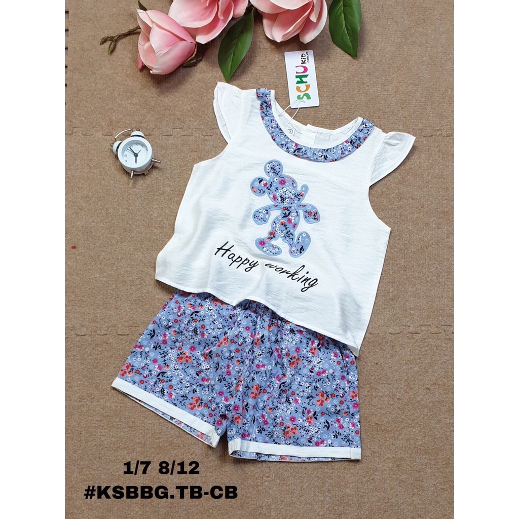 SIZE 1-12  ĐỒ BỘ BÉ GÁI ÁO TAY CÁNH TIÊN QUẦN ĐÙI VẢI TƠ SỌC HIỆU SCHUKIDS IN HÌNH MICKEY