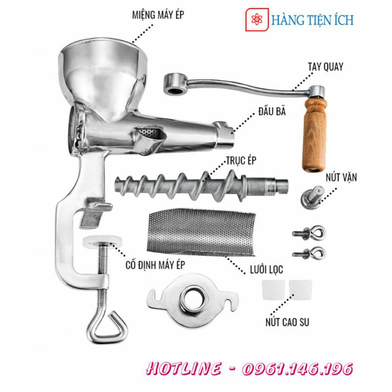 Máy ép chậm cỏ lúa mì bằng tay Inox Cổ điển - Bảo hành 1 năm