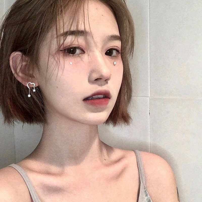 Bông Tai Bạc 925 Hình Ngôi Sao Trái Tim Tua Rua Thiết Kế Tinh Tế Chất Lượng Cao Cho Nữ