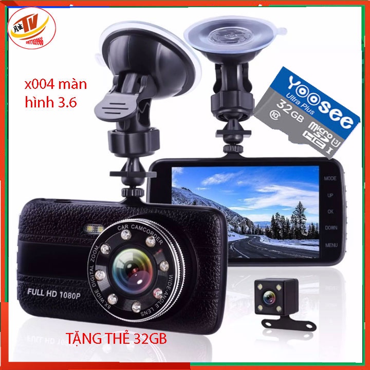 [kèm thẻ 32gb] camera hành trình oto trước sau độ phân giải 1080p x004 màn 3.6 inch