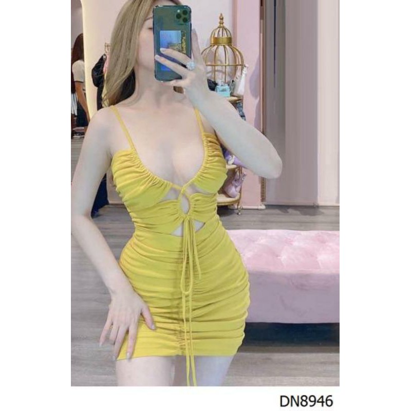 Đầm body nhúng rút dây hở ngực sexy