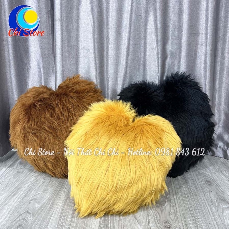 Gối Lông Tựa Lưng Sofa Tim Sang Chảnh Cho Phòng Khách, Gối Trang Trí Decor Lông Hồ Ly