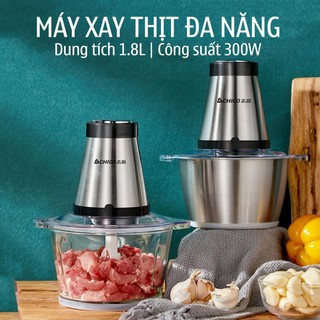 Máy Xay Thịt 4 Lưỡi Cối Thủy Tinh/ Inox Đa Năng Tặng Kèm Bộ Lưỡi Dao, Máy Xay Tỏi Ớt, Công Suất 300W, Dung Tích 1.8L