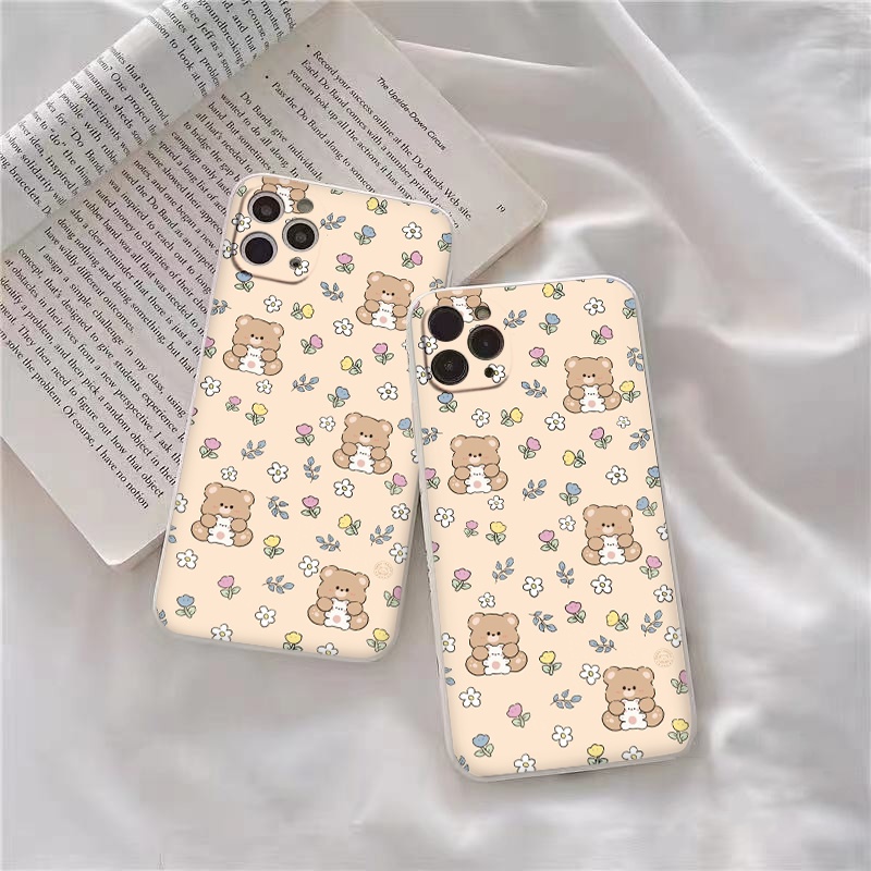 Ốp iphone cạnh vuông chi tiết gấu hoa cho ip 6/8/7/plus/x/xr/xsmax/12 pro max/11pro max/13 pro max-nt070