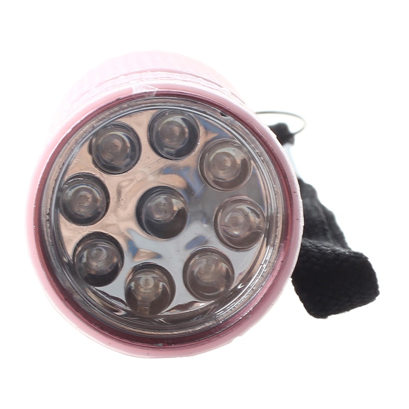 Đèn pin 9 bóng LED mini vỏ cao su màu hồng
