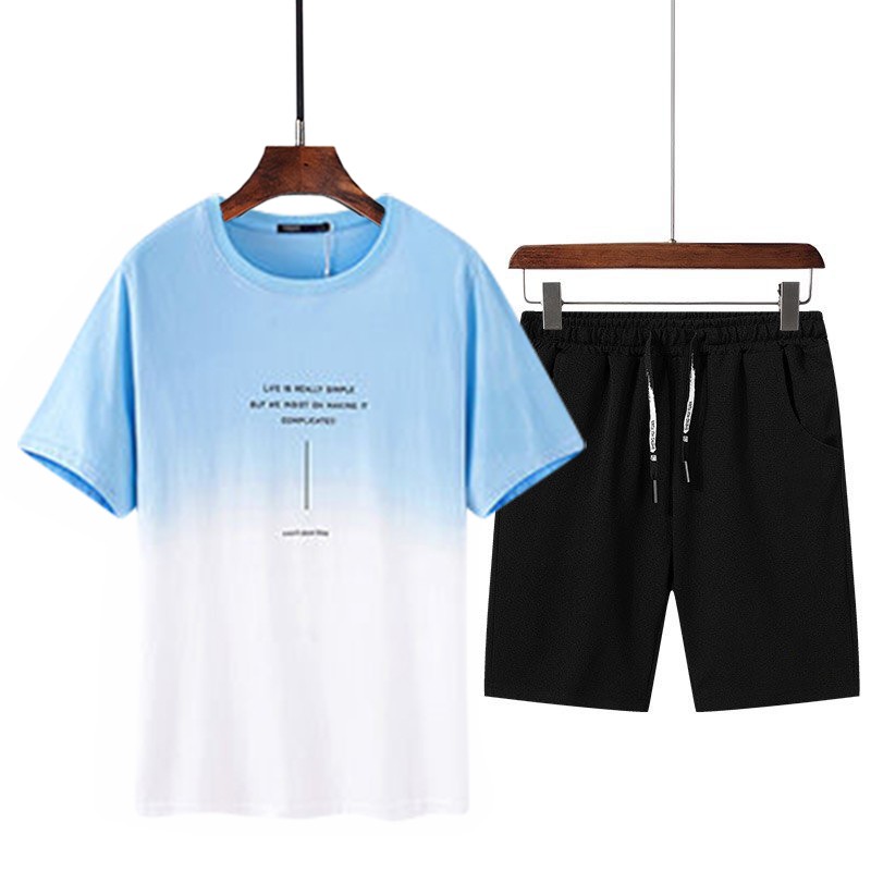 Combo Bộ Quần Áo Hè Thun Nam Áo Tay Ngắn Cổ Tròn Màu Ombre Phối Quần Short Đùi Zenkocs3 MEN TOP 214 + SHORTS 050