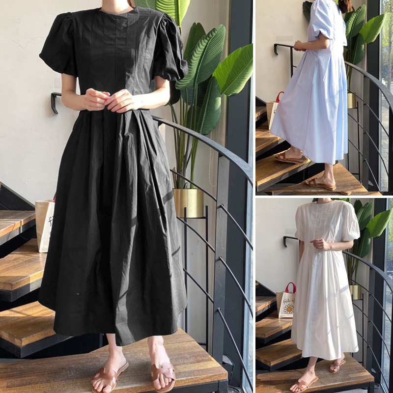 Đầm maxi Zanzea tay lửng cổ tròn thời trang dành cho nữ