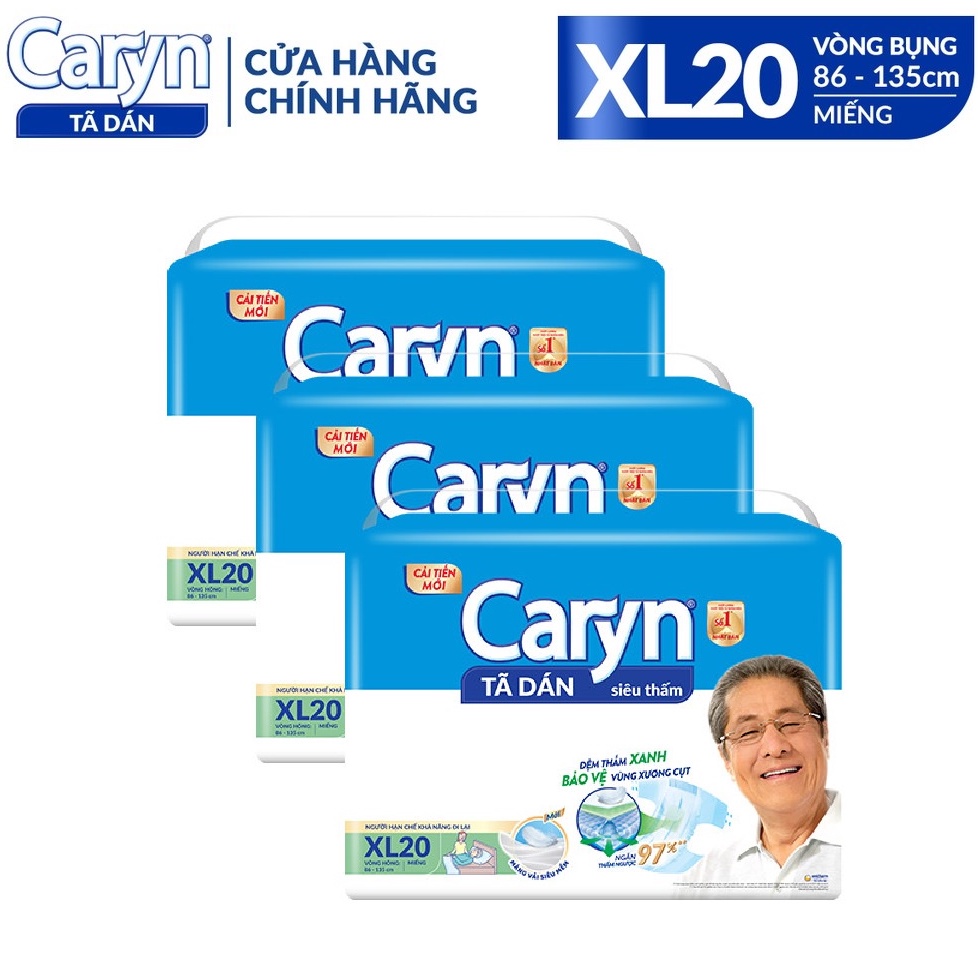 Combo 3 Gói Tã Dán Người Lớn Caryn Siêu Thấm Size XL 20 Miếng Dành Cho Người Hạn Chế Khả Năng Đi Lại