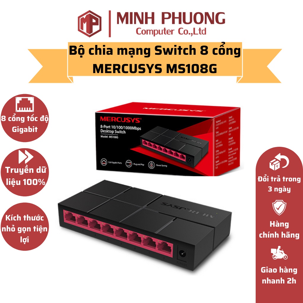 Bộ chia mạng Switch 8 cổng MERCUSYS MS108G 10/100/1000 Mbps - Hàng chính hãng