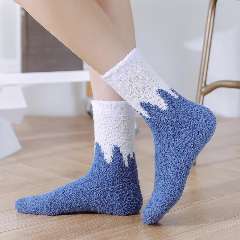 TLB07 Tất vớ nữ len bông lông cừu lông xù chất dày ấm xanh dương nâu