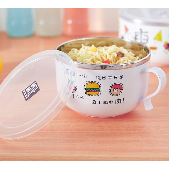 Bát úp mì lõi inox giữ nhiệt nắp TRONG SUỐT, tặng kèm muỗng , tô đựng mì giữ nhiệt tiện ích