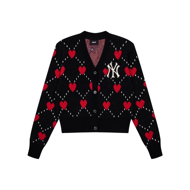 Áo Khoác Cardigan Dệt Kim Tay Dài In Hình Trái Tim MLB Cổ Điển Thời Trang Cho Cặp Đôi