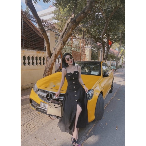 Đầm maxi dây chiết eo dáng xoè
