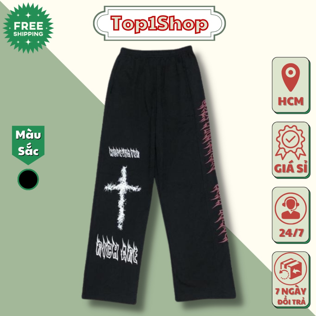 Quần ống rộng suông chữ thập Unisex chất nỉ cao cấp thời trang Top1shop phong cách siêu ngầu