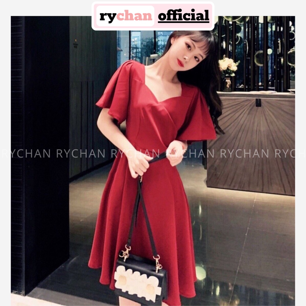 DX195 - Đầm Xòe Đỏ Đắp Chéo Tay Loe