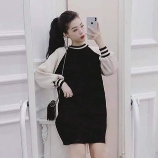 váy suông hoodie tay bo viền dài tay màu đen chất umi