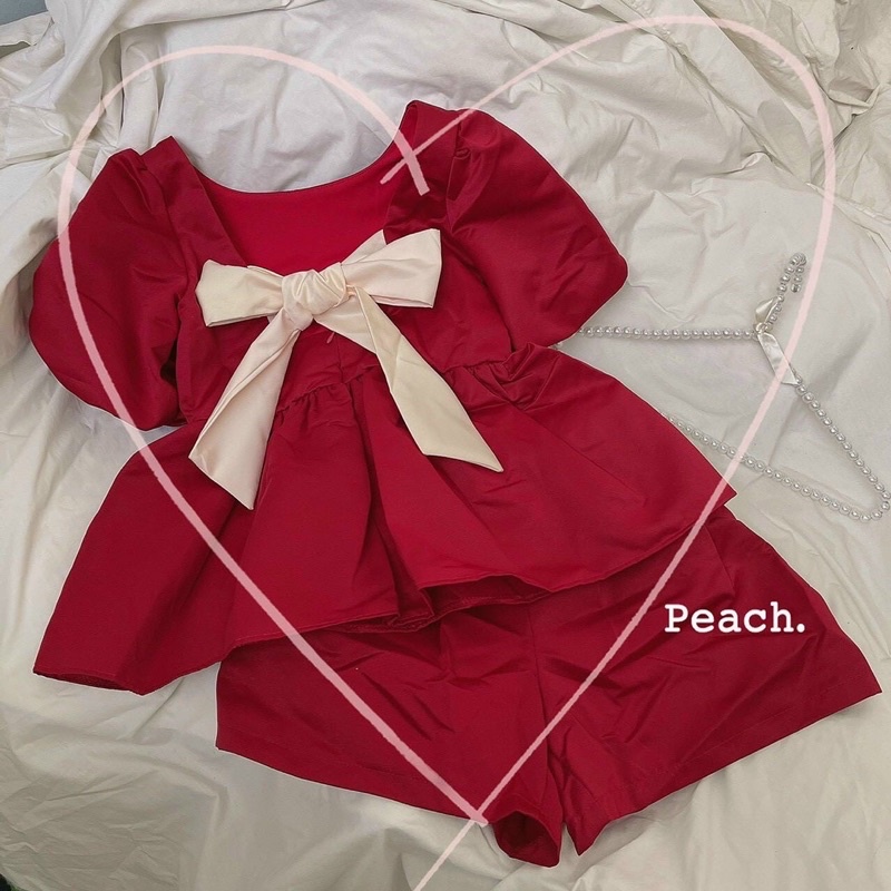 SET BBĐ ĐỎ TAY PHỒNG NƠ NUDE