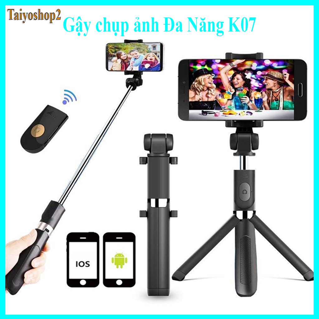 Gậy Chụp Ảnh K07- Tích hợp nút bấm Bluetooth-có thể chỉnh 3 Chân Đa Năng – Tripod K07 – Chụp Hình Selfie