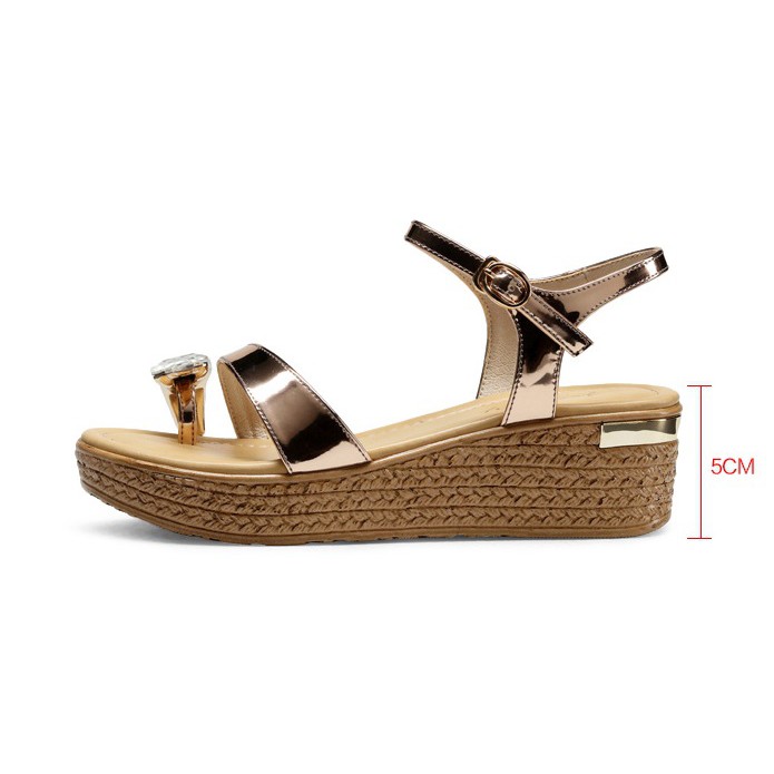 Sandal đế xuồng Josiny quai đính đá chất da bóng sang trọng, cao 5cm (size 37, 38)