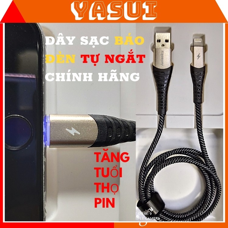 Cáp sạc lightning 💝Freeship💝 Dây sạc iphone bọc dù báo đèn,tự ngắt khi sạc đầy, an toàn chống cháy,chống chai pin