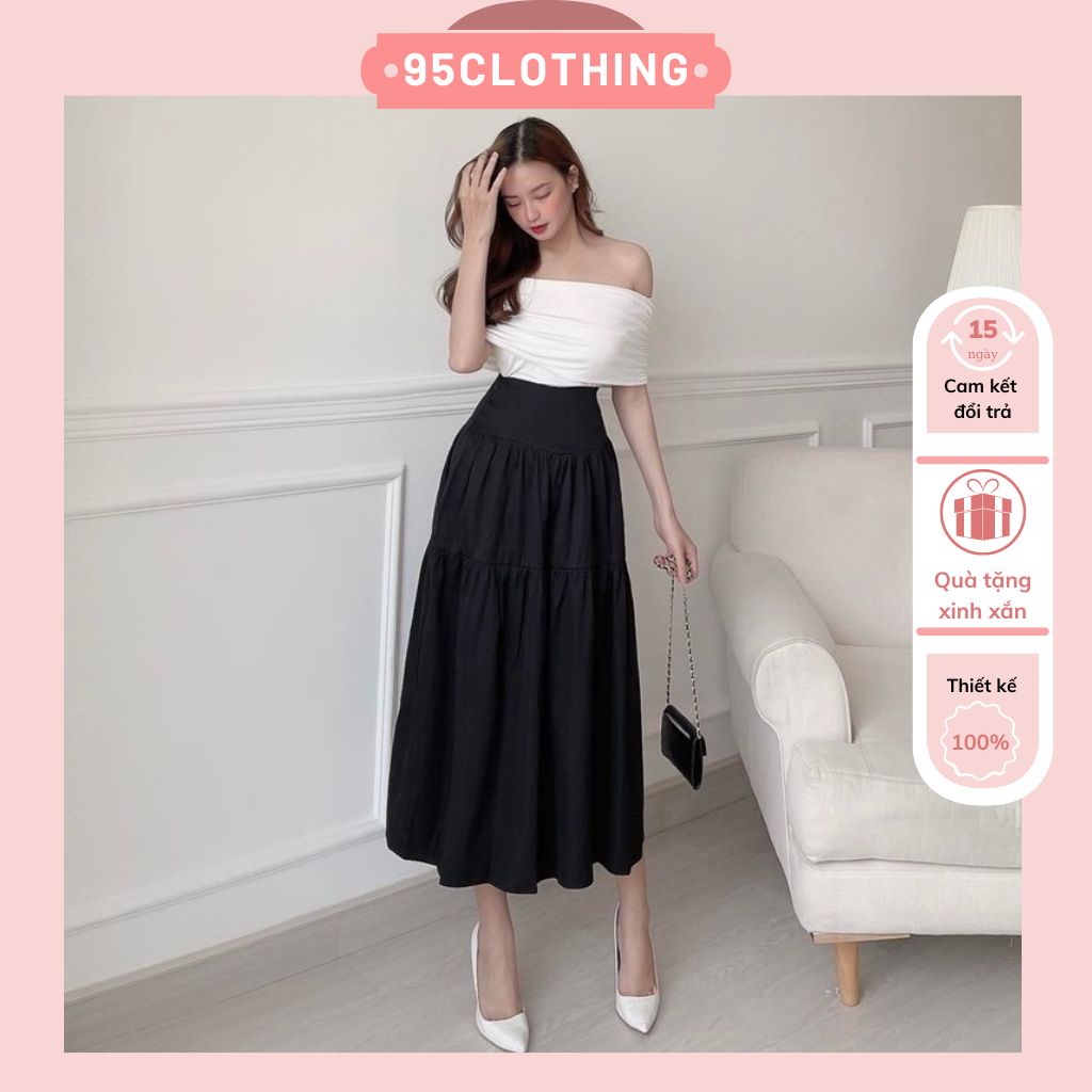 Chân váy midi tầng bảng lưng lớn sang chảnh