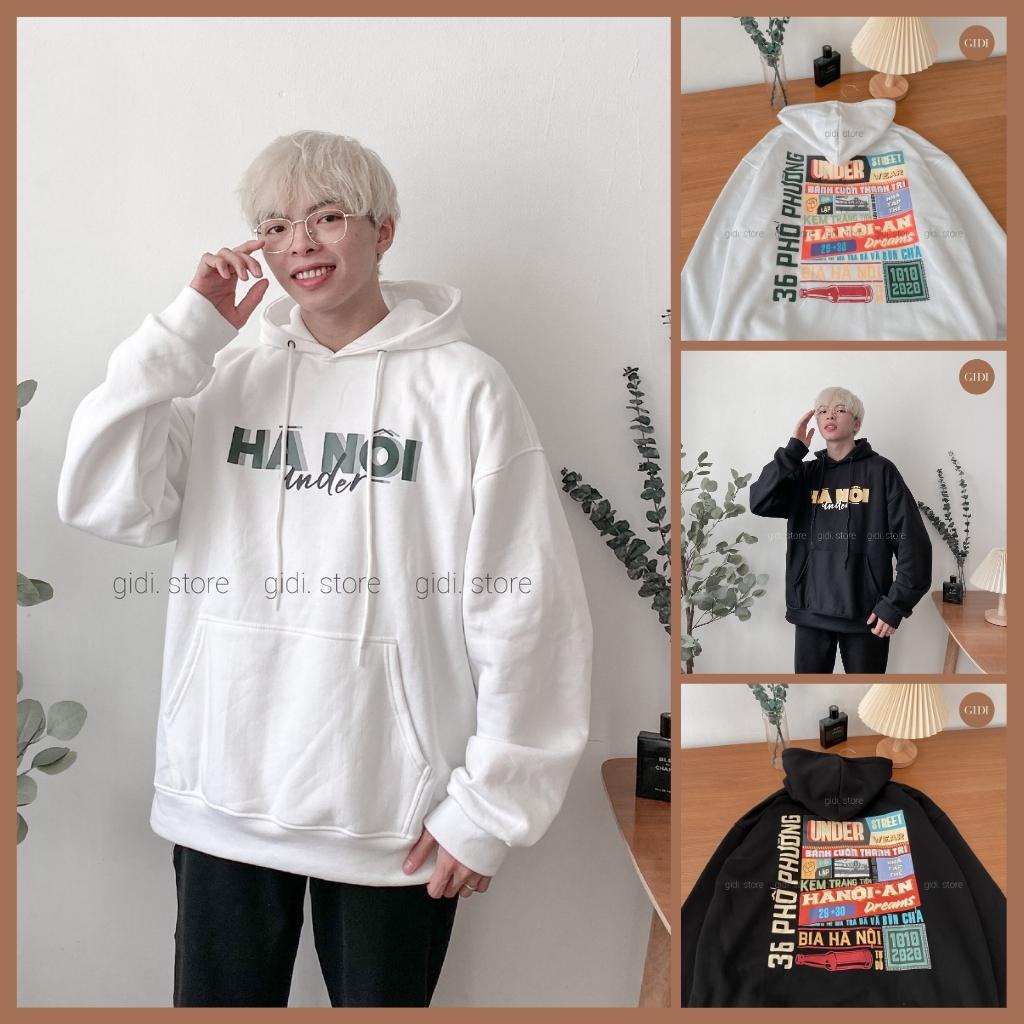 Áo Hoodie Hà Nội nỉ bông Nam nữ Unisex OVERSIZE kiểu chui đầu  - áo thu đông vải nỉ lót bông form rộng